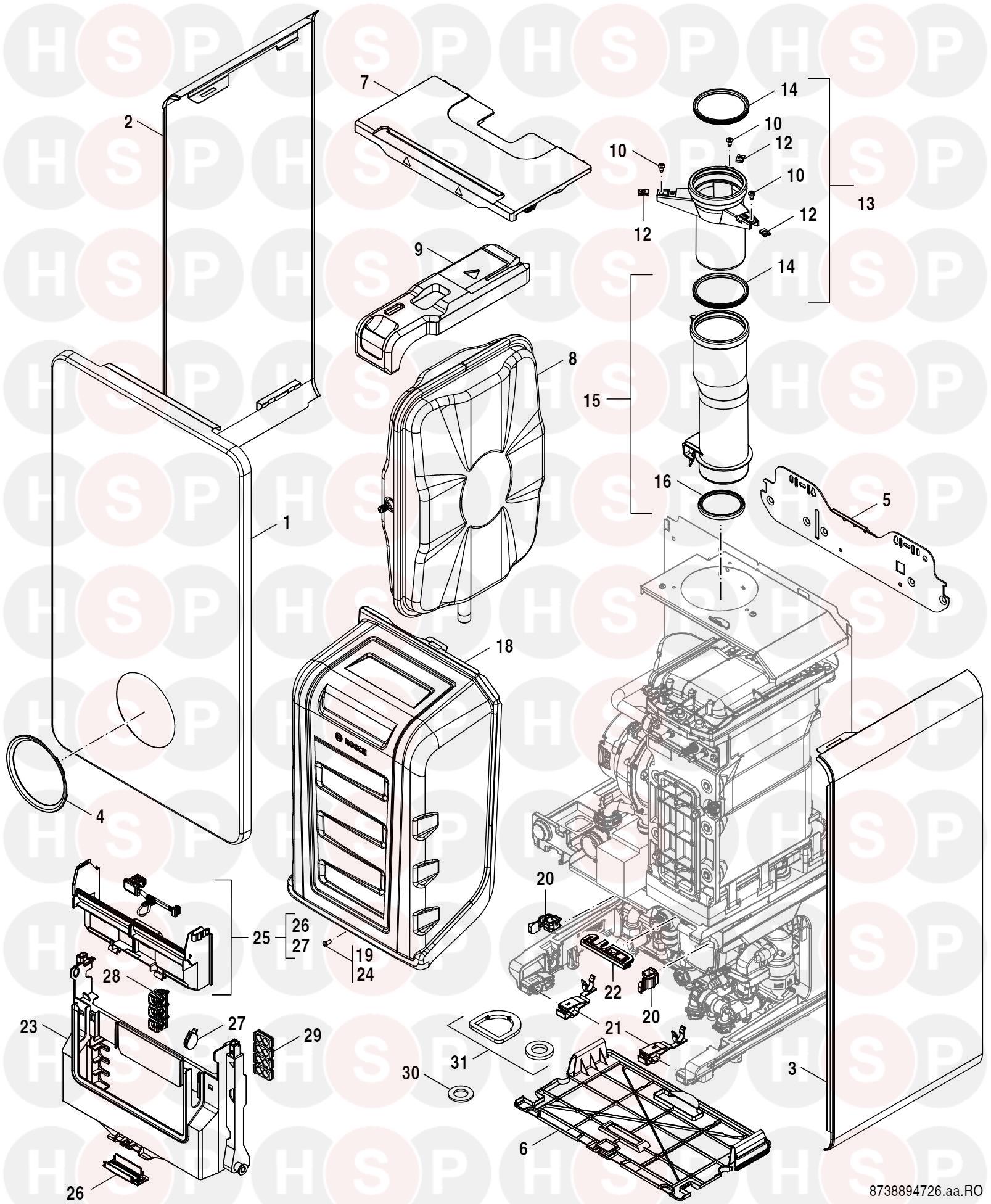 Worcester Greenstar 8000 Style Gr8700iw 30c Ng Casing Diagram Heating Spare Parts