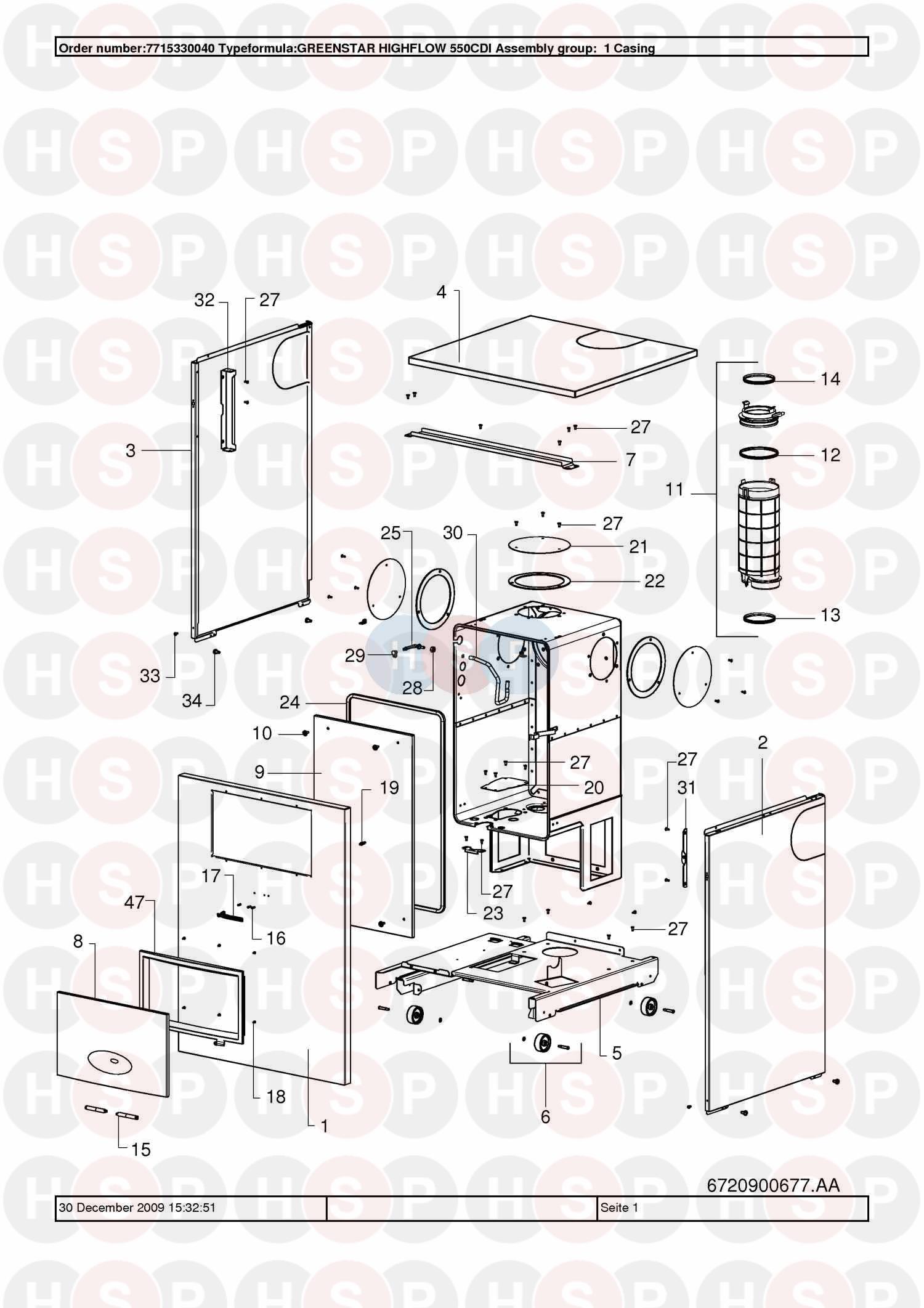 Worcester Greenstar Highflow 550 CDI Casing Parts Diagram